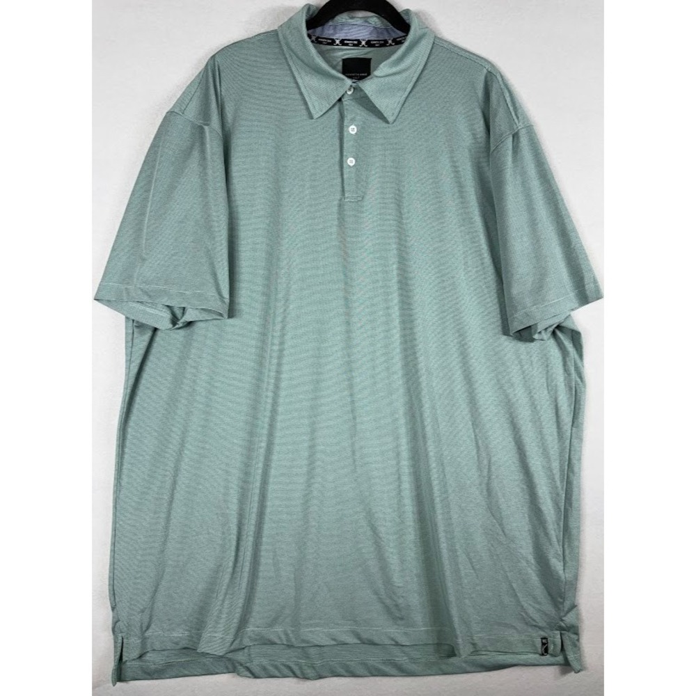 Kenneth Cole Golf Polo Shirt Men 3X‎ Green  Micro Striped Short Sleeve Stretch